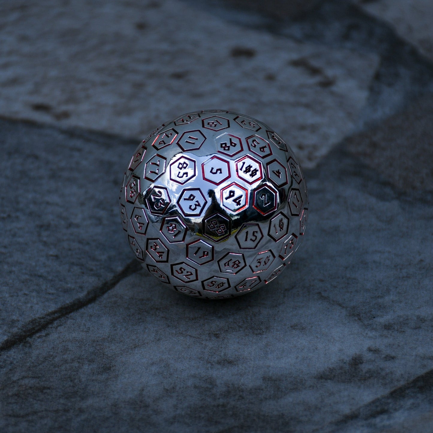 The Orb D100 - Crimson and Silver Metal Die