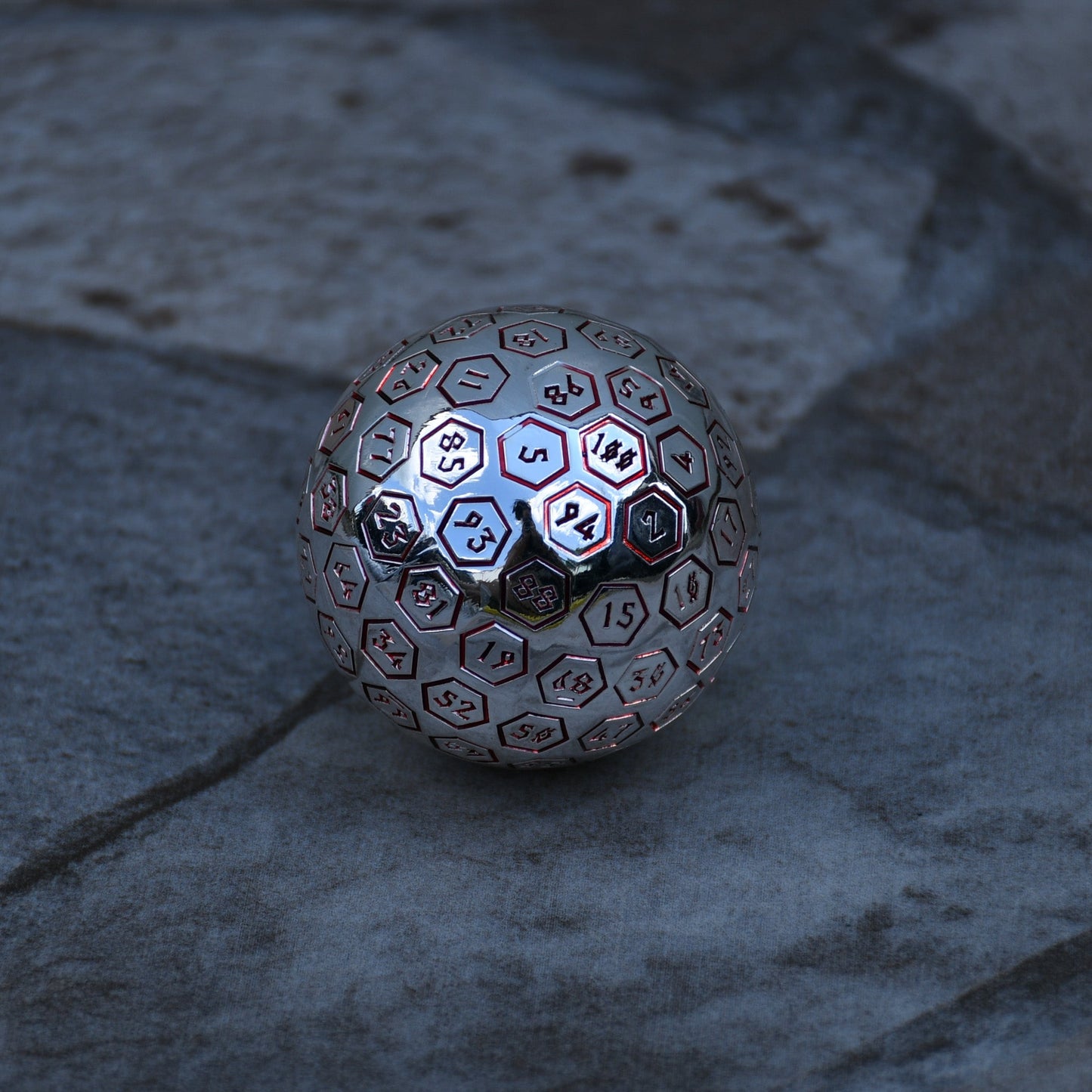 The Orb D100 - Crimson and Silver Metal Die