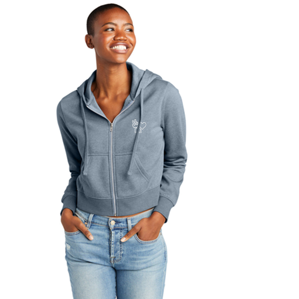 Peace, Love, Books Cropped Full Zip Fleece