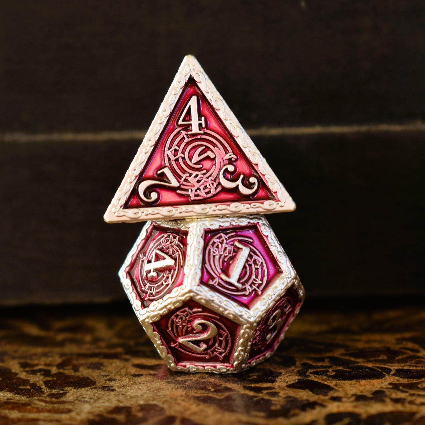 Ballad of the Bard Fuchsia and Silver Metal Dice Set