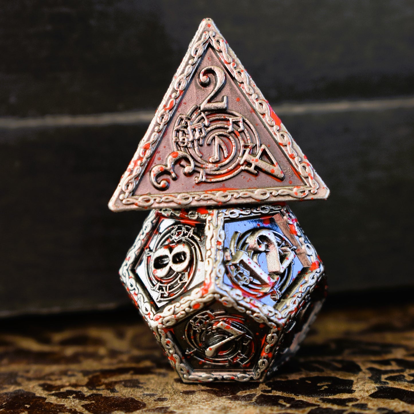 Ballad of the Bard Bloodstained Silver Metal Dice Set