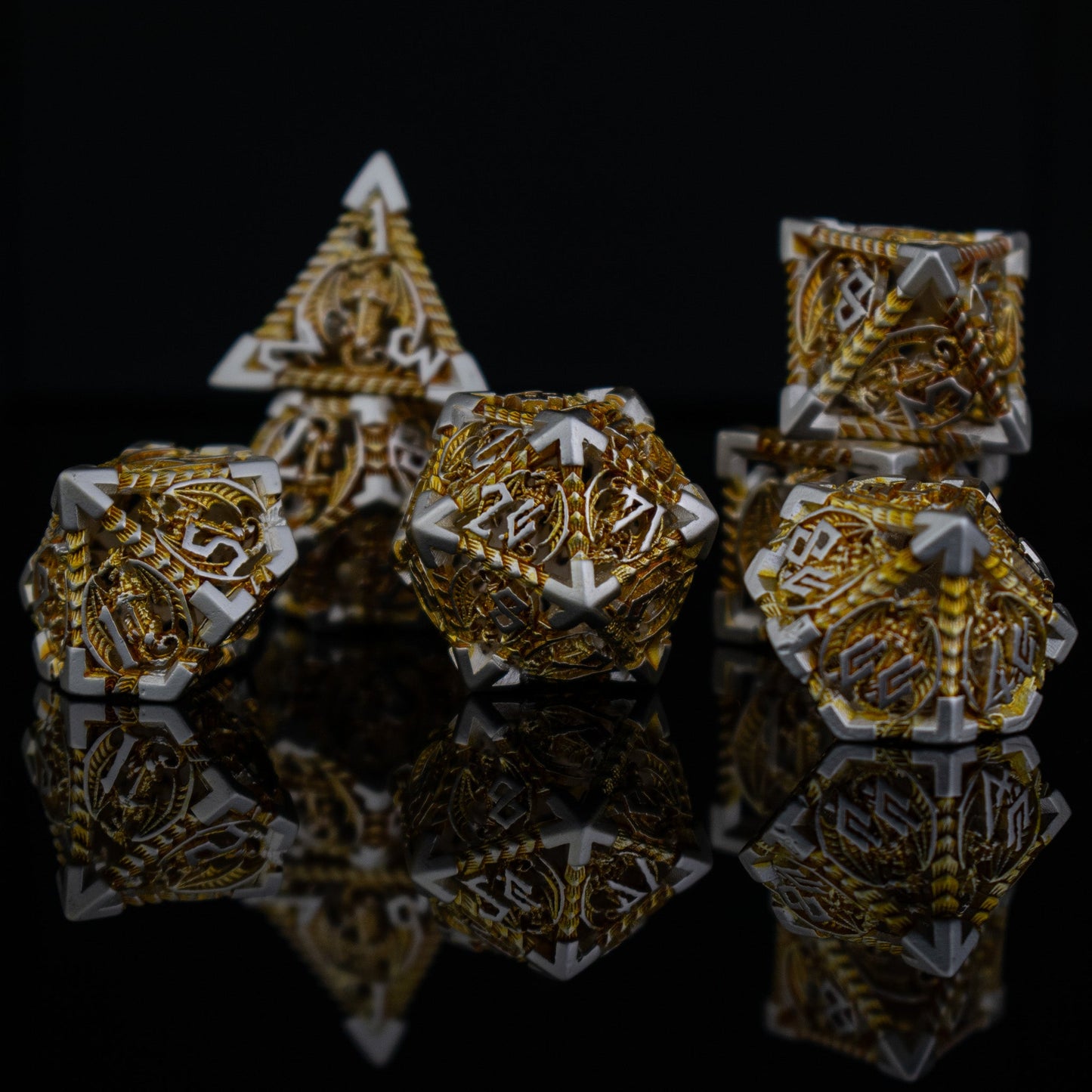 Dragonguard Hollow Metal Dice Set - Gold and Silver