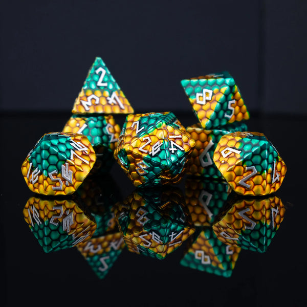 Green and Gold Dragon's Egg Metal Dice Set