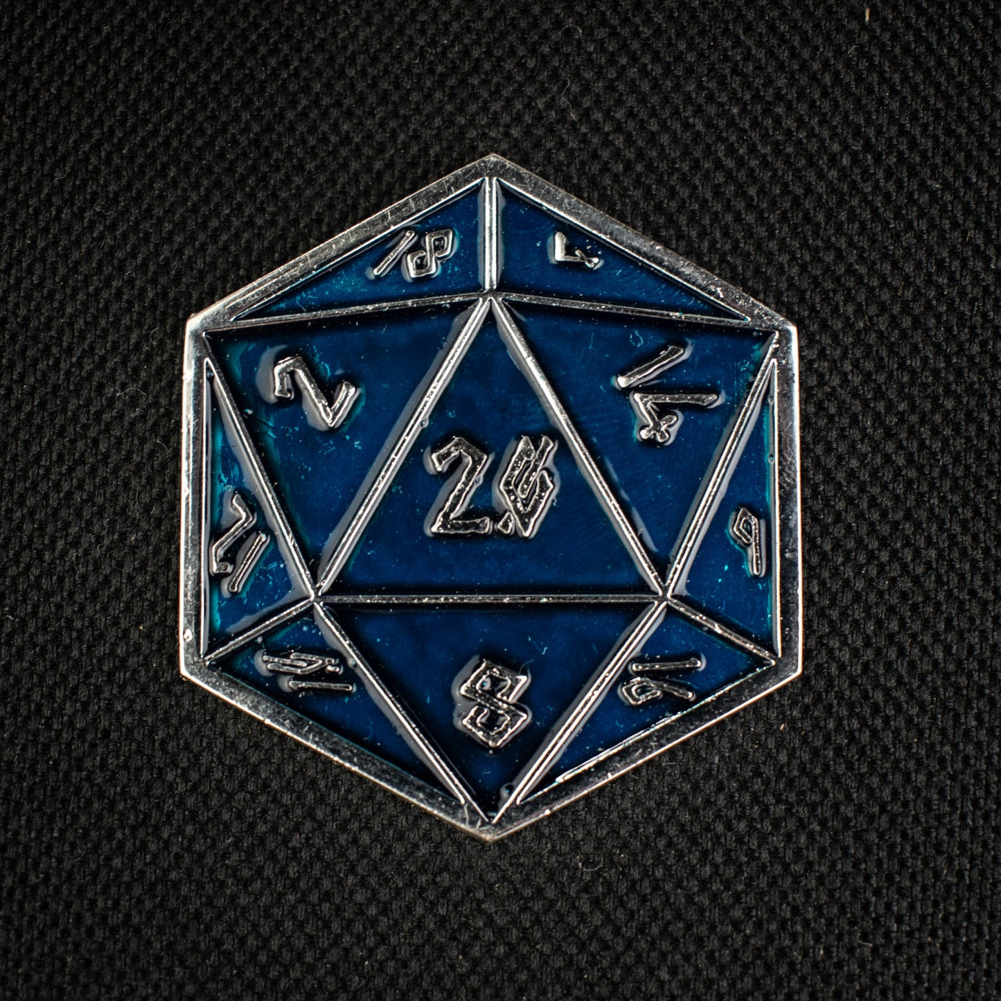 Aqua and Silver D20 Pin