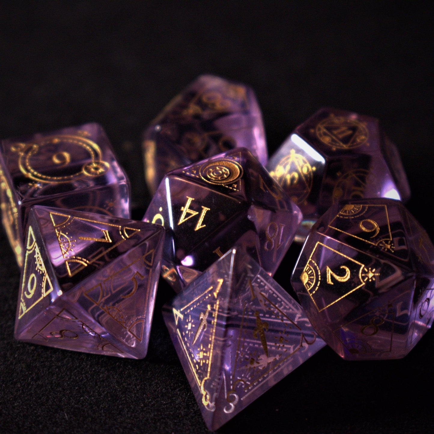 Fabled Mark Purple Glass Dice Set