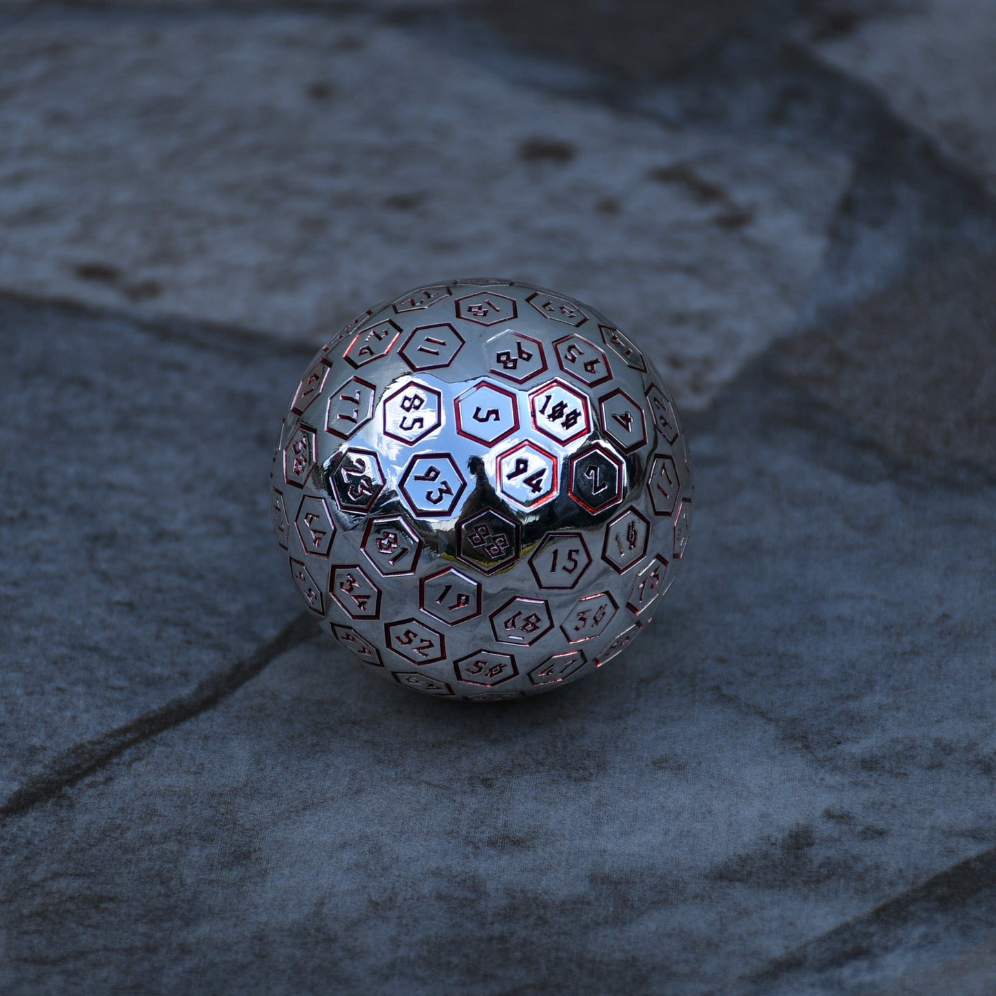The Orb D100 -  Crimson and Silver Metal Die